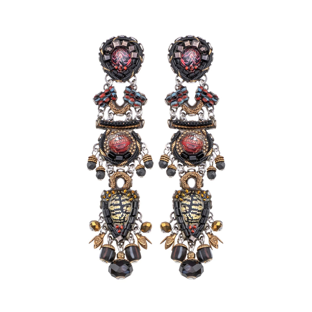 Black Chandelier Earrings - Tiger Eye