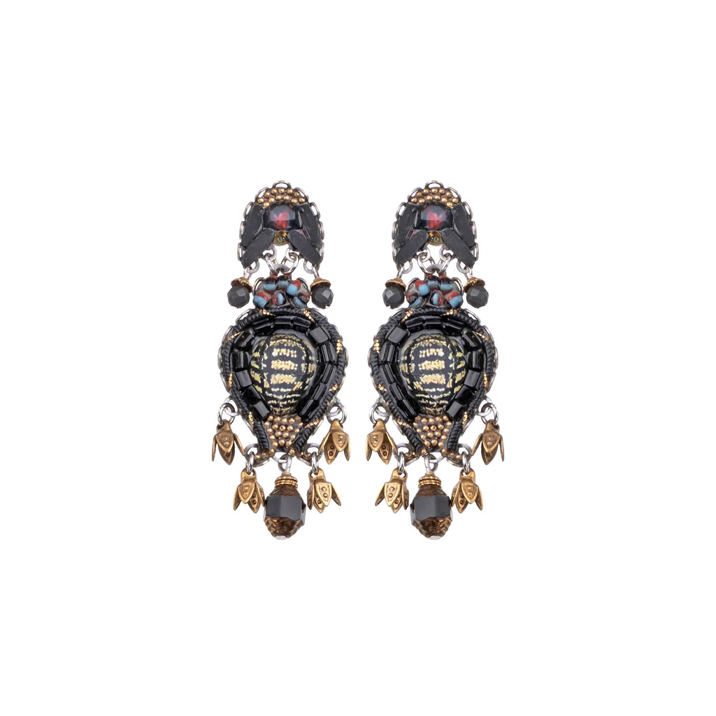 Black Beaded Earrings - Tiger Eye