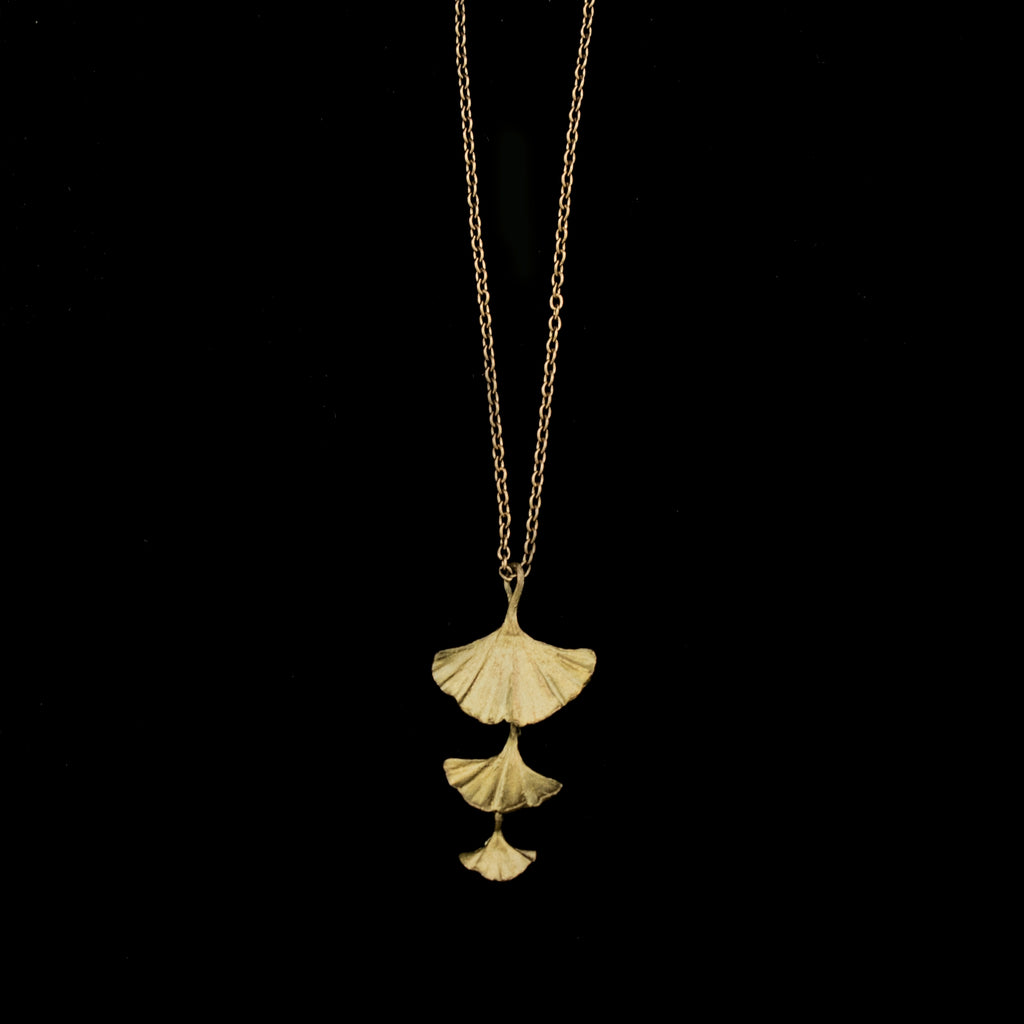 Ginkgo Three Leaf Pendant Necklace