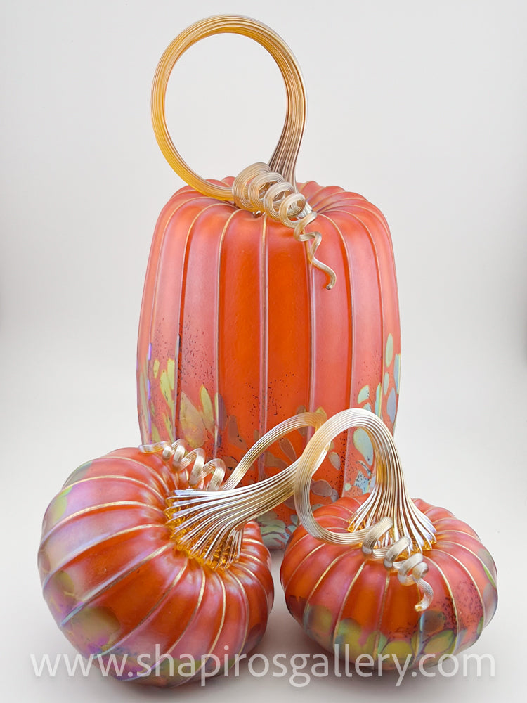 Set of Three Blown Glass Pumpkins - Orange