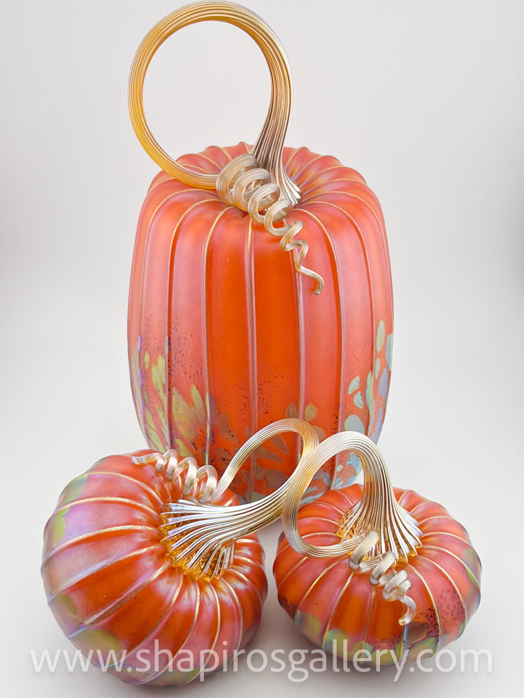 Set of Three Blown Glass Pumpkins - Orange