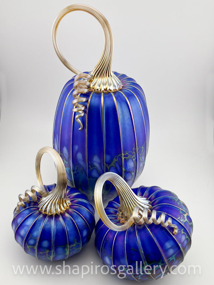 Set of Three Blown Glass Pumpkins - Blue