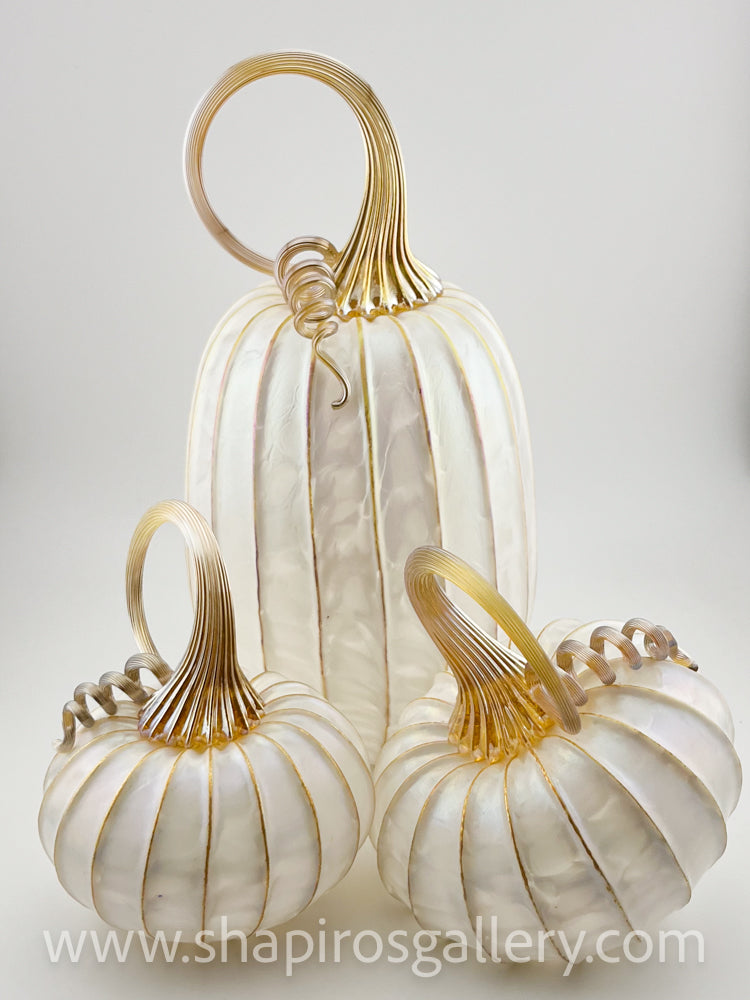 Set of Three Blown Glass Pumpkins - White