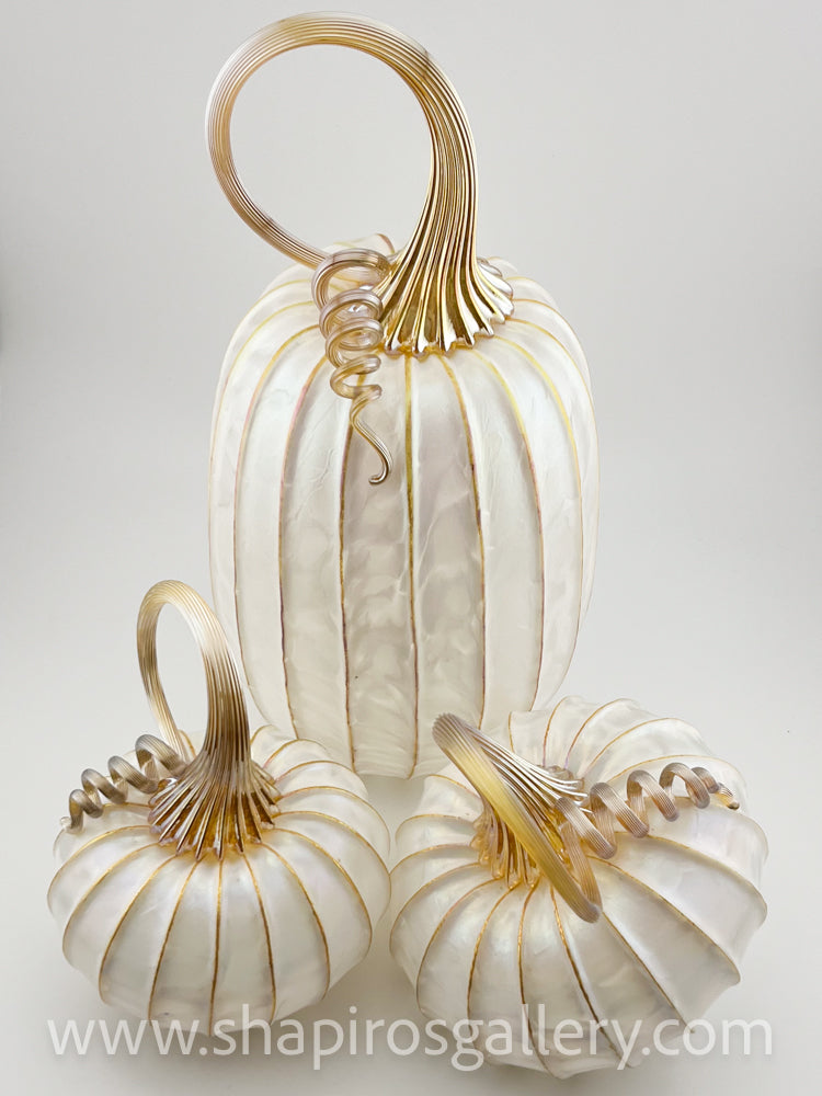 Set of Three Blown Glass Pumpkins - White