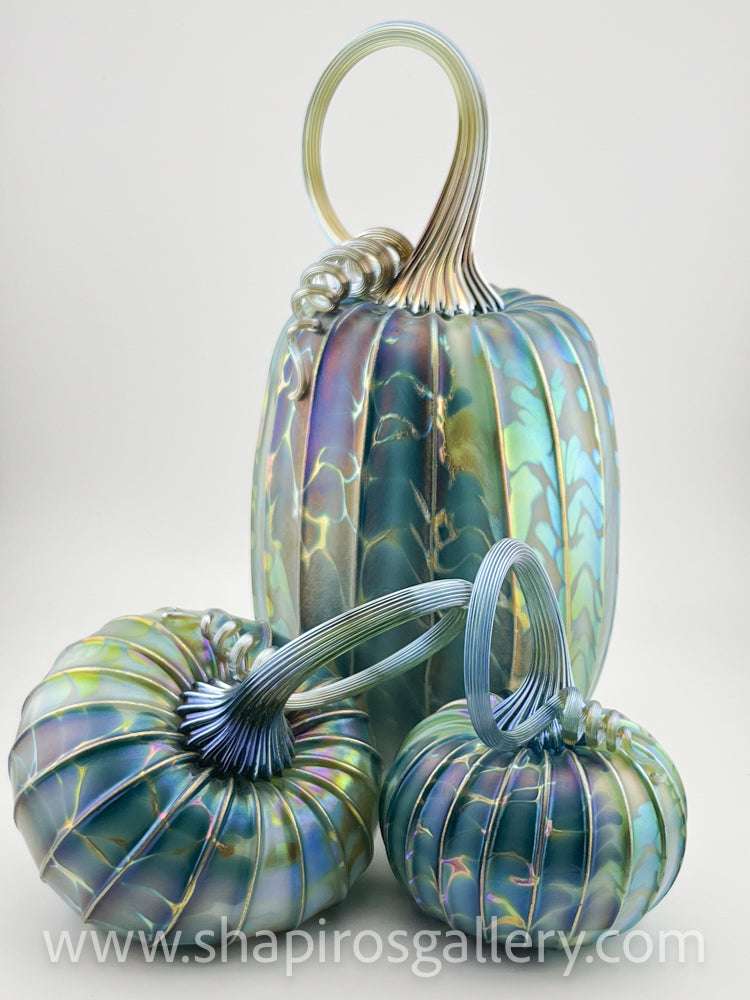 Set of Three Blown Glass Pumpkins - Green