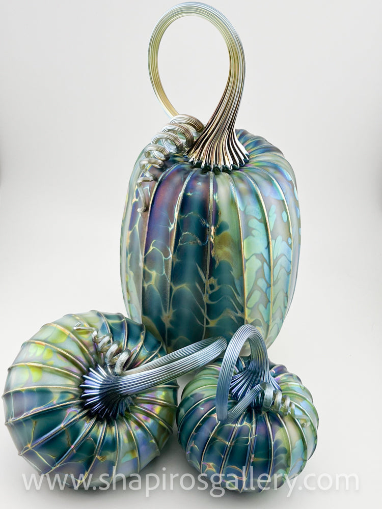 Set of Three Blown Glass Pumpkins - Green