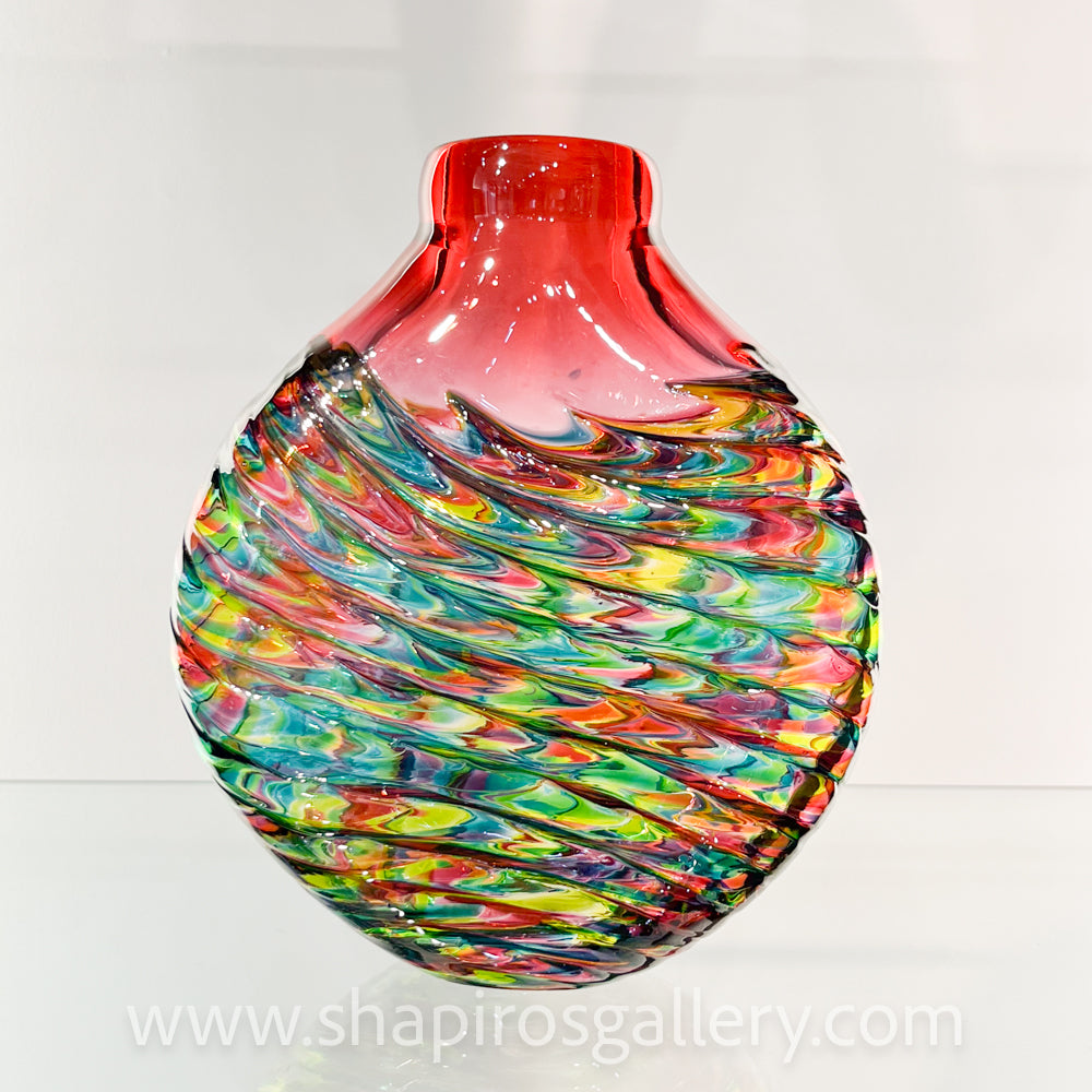 Red Optic Rib Flat Vase