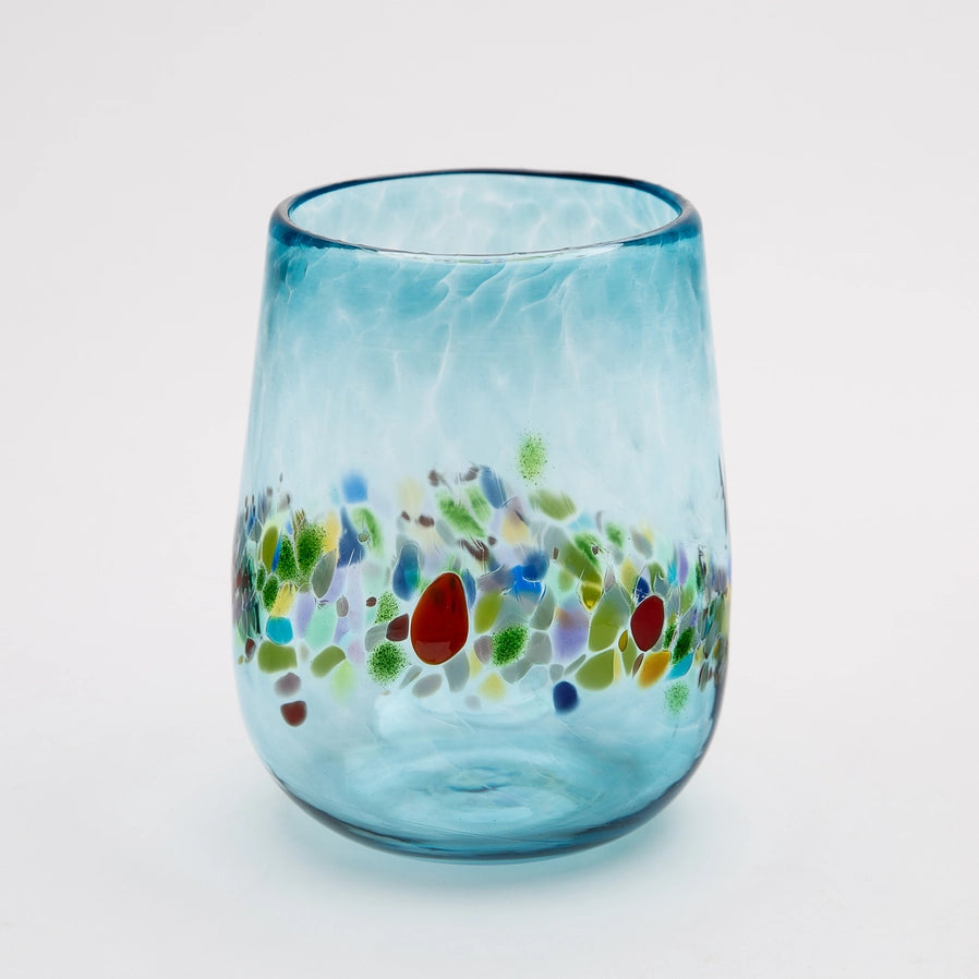 Handblown Stemless Wine Glass - Aqua