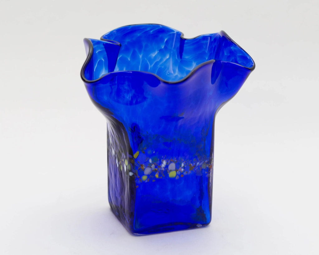 Handblown Glass Ruffled Vase - Cobalt