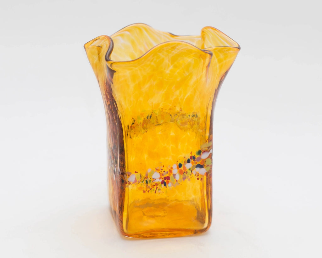 Handblown Glass Ruffled Vase - Gold